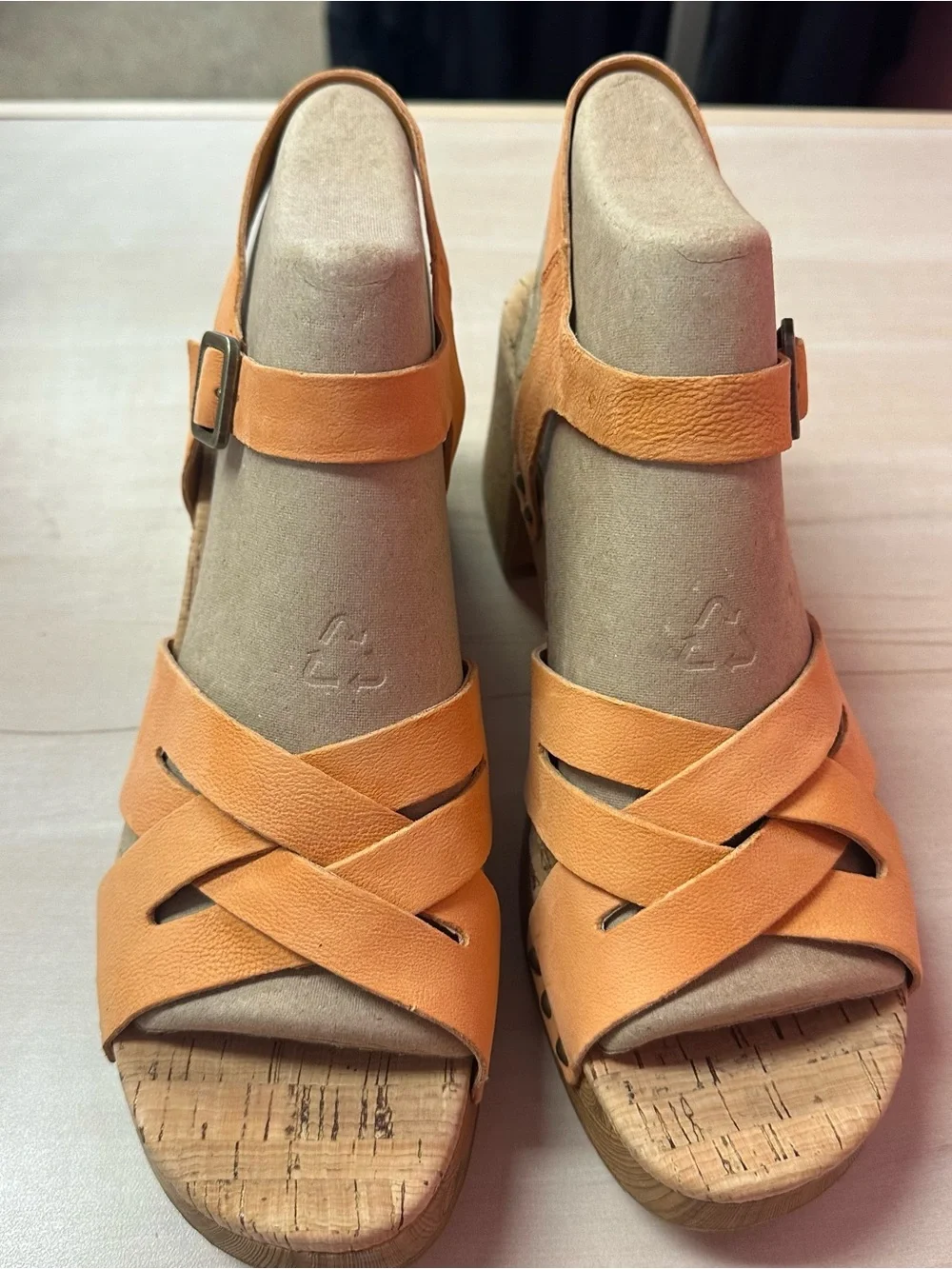 Kork-Ease Orange Leather Crisscross Platform Sandals